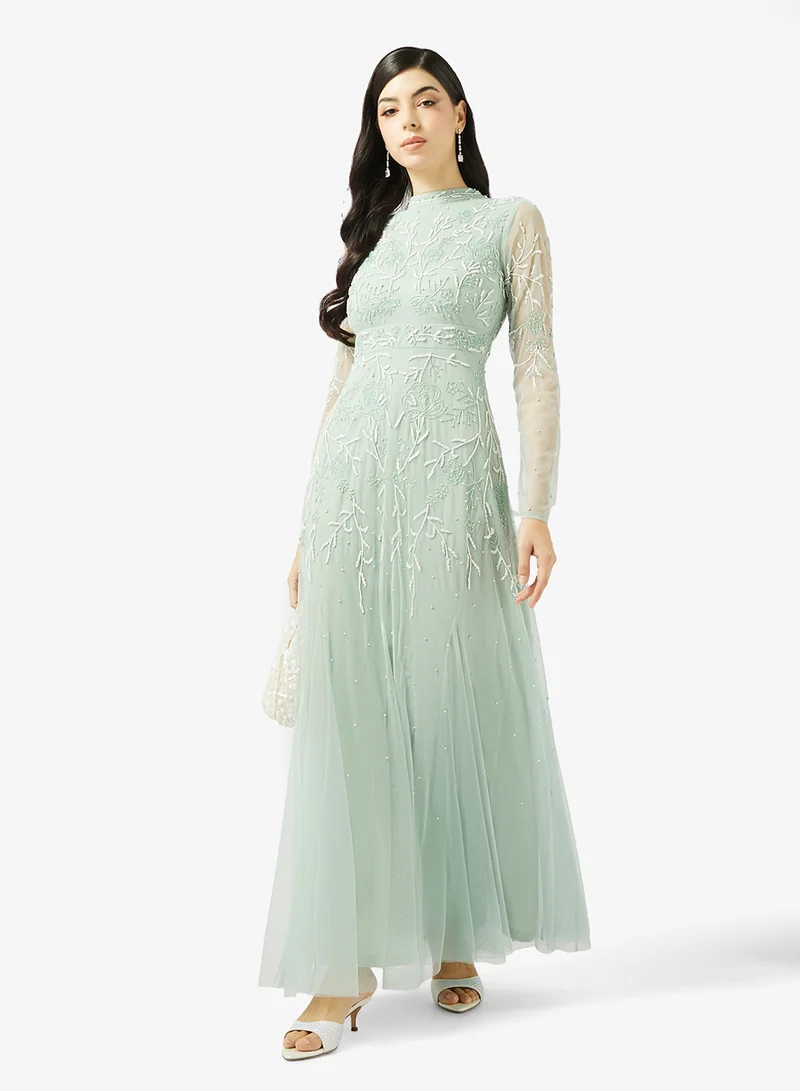 Frock And Frill  Embellished Long Sleeve Maxi Dress for Women | Best Price UAE
